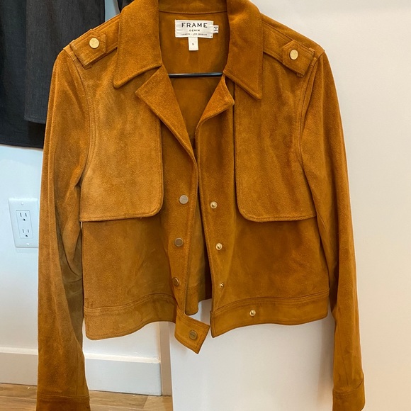 Frame Denim Tan Suede Snap Front Jacket, Size S - Picture 1 of 10